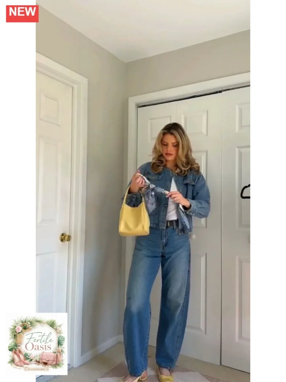 Womens Crop Collarless Denim Jacket Button Down Casual Fall Coat
